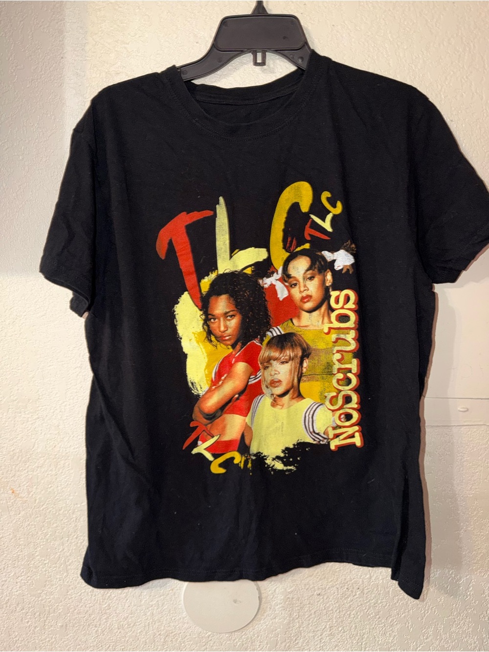 TLC Black Short Sleeve Tee with Yellow & Red Graphic